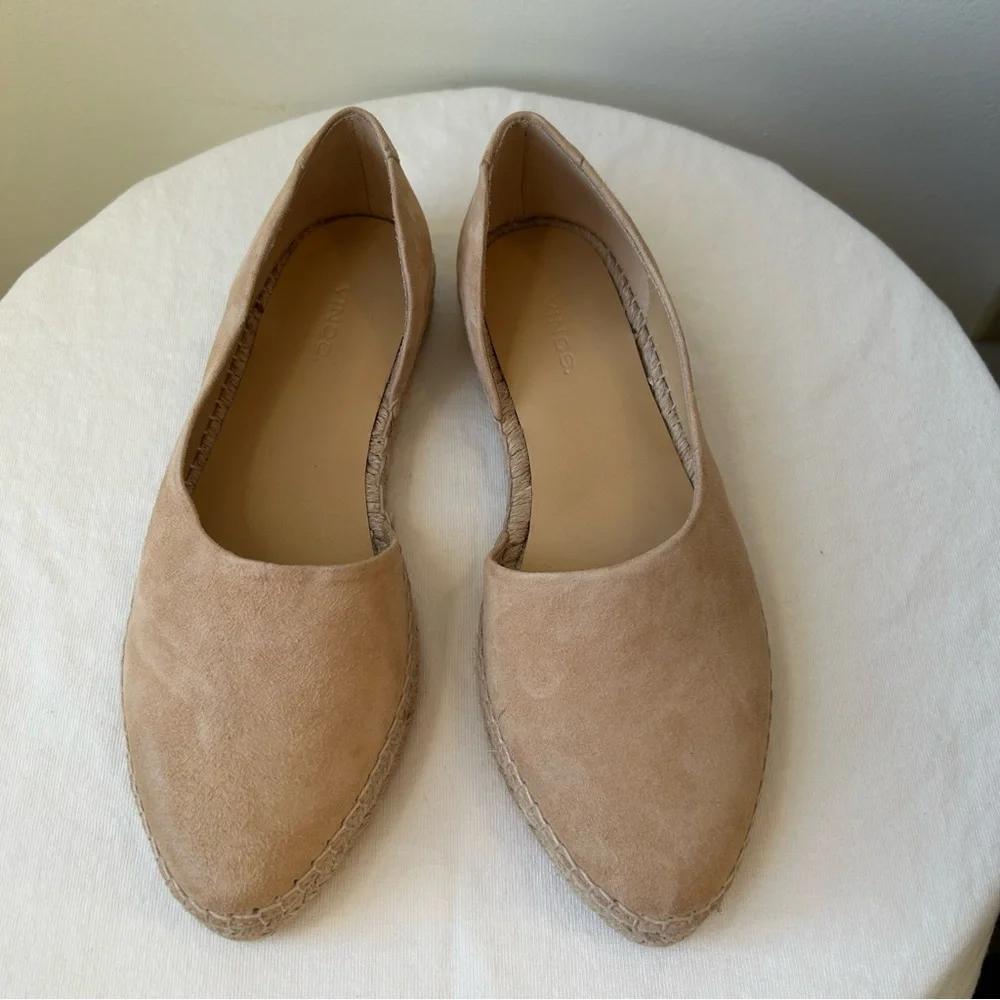 VINCE Suede Pointed Espadrille Tita Flats - Beige 7.5